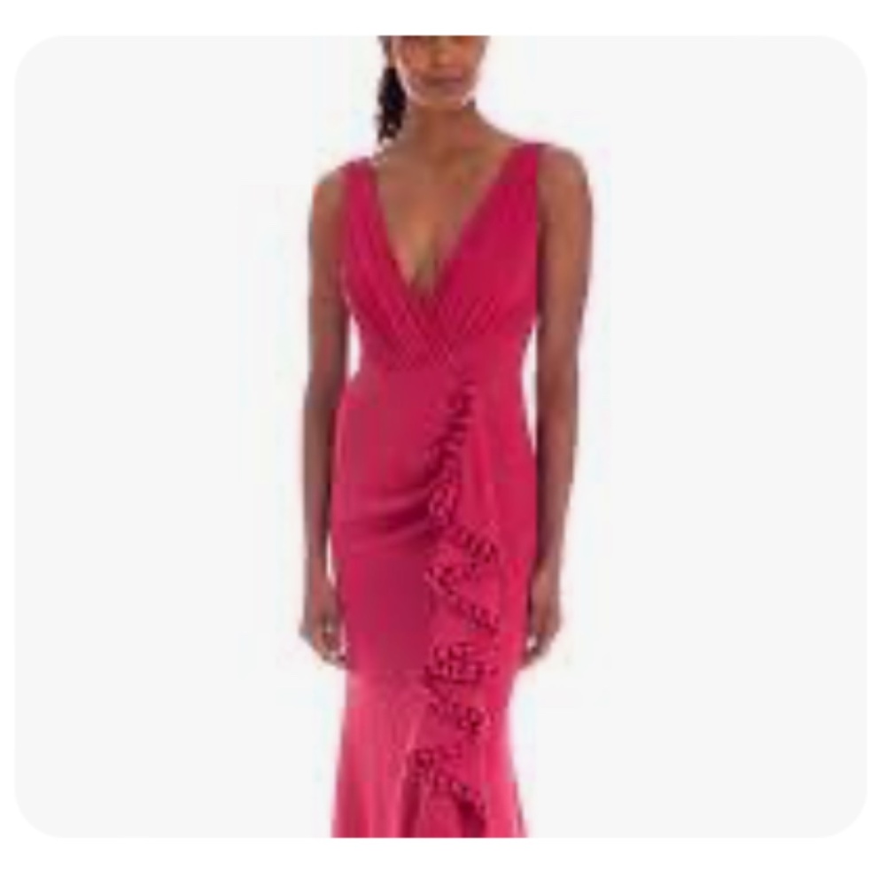 Badgley Mischka Brand Wrap Gown with Pompom Trim